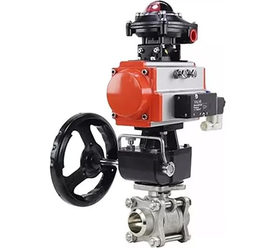 Кран шаровой DN.ru КШПП-ISO Ду20, Ру63, пневмораспределитель, БКВ взрывозащищенный, ручной дублёр D150-00749 1