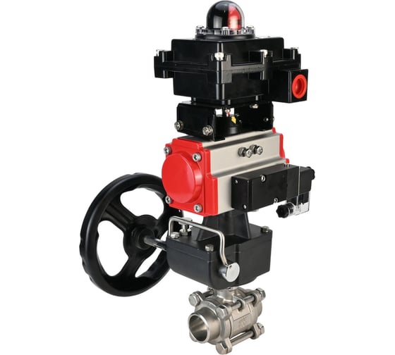 Шаровой кран DN.ru КШПП 316.200 Ду32 Ру63 пневмопривод, пневмораспред, БКВ, дублёр D160-20756 1