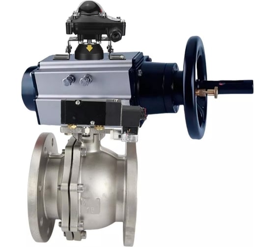 Шаровой кран DN.ru КШФП.316.200 Ду100 Ру16 с пневмоприводом, пневмораспределителем, БКВ D160-30627 1