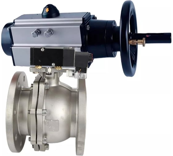 Шаровой кран DN.ru КШФП.316.200 Ду100 Ру16 с пневмоприводом, пневмораспределителем D160-24336 1