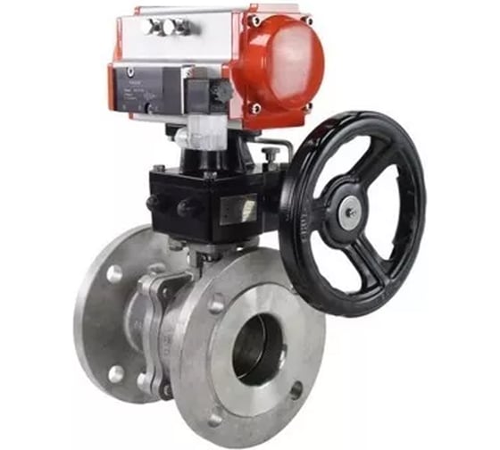 Шаровой кран DN.ru КШФП.316.200 Ду20 Ру40 пневмопривод, пневмораспред, дублёр D160-21079 1