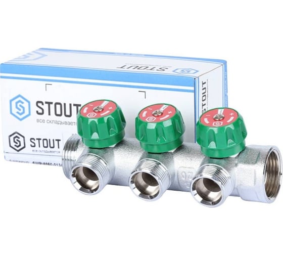 Регулирующий коллектор STOUT 1", 3 отвода 3/4" ЕК RG008UJF58O77P