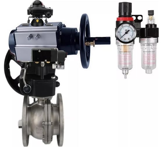 Кран шаровой DN.ru КШФП-ISO Ду80, Ру16, пневмораспределитель, БКВ, ручной дублёр, БПВ D160-30696 1