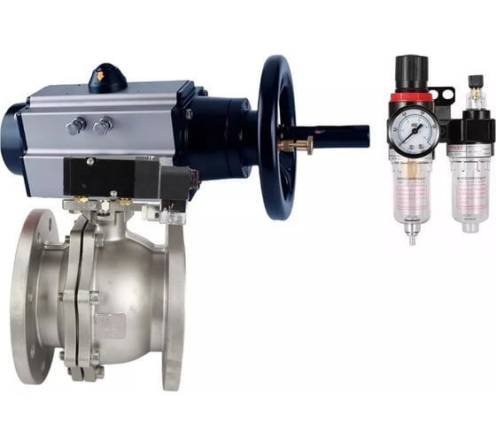 Шаровой кран DN.ru КШФП.316.200 Ду80 Ру16 с пневмоприводом, пневмораспределителем, БПВ D160-30654 1