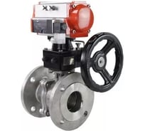 Шаровой кран DN.ru КШФП.316.200 Ду80 Ру16 с пневмоприводом, пневмораспределителем, дублером D160-21131