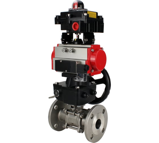 Шаровой кран DN.ru КШФПТ-ISO.304.180 Ду15 Ру40, с пневмоприводом, пневмораспределителем, БКВ, дублер D160-19732 1