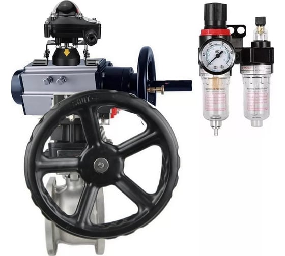 Шаровой кран DN.ru КШмФП-ISO Ду100 Ру16, пневмораспределитель, БКВ, ручной дублёр, БПВ D160-31351 1