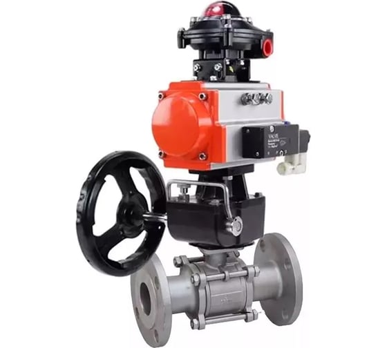 Шаровой кран DN.ru КШФПТ-ISO.304.180 Ду15 Ру40, с пневмоприводом, пневмораспределителем, БКВ, дублер D160-21730 1