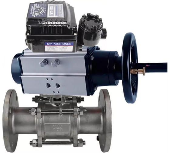 Шаровой кран DN.ru КШФПТ-ISO.304.180 Ду80 Ру25 с пневмоприводом, пневмопозиционером D160-31281 1