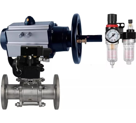 Шаровой кран DN.ru КШФПТ-ISO.304.180 Ду80 Ру25 с пневмоприводом, пневмораспределителем, БПВ D160-30948 1