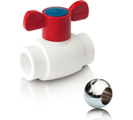 Шаровый кран Blue Ocean (шар - латунный), полипропиленовый для ГВС бабочка - 20 PPRF/BV/PPR/HW-1B(W)-20