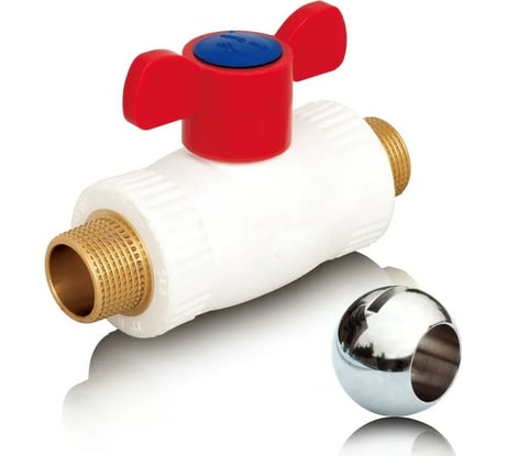 Шаровой кран Blue Ocean (шар - латунь) полипропиленовый ГВС НР-НР - 20х1/2 PPRF/BV-HW-1B/PPR(W)-1/2" MMT
