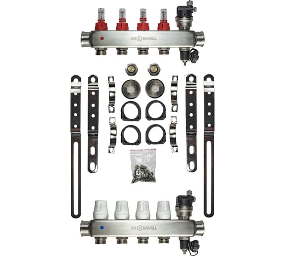 Блок коллекторный KROMWELL 1", из нержавеющей стали, с расходомерами, 3 отвода 3/4"EU KW.SM6000635