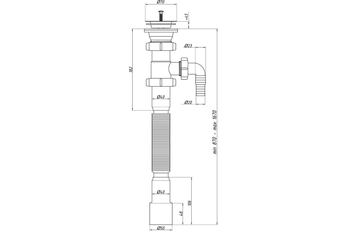 Сифон для умывальника/мойки АНИ Пласт гофрированный, 1 1/2x40/50 ...