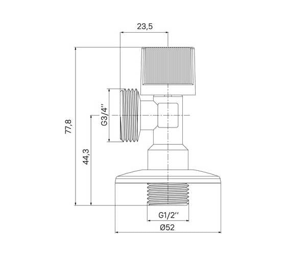 Кран угловой IDDIS с отражателем, 1/2; 3/4, шаровой, латунь 910B0P1B4CZ