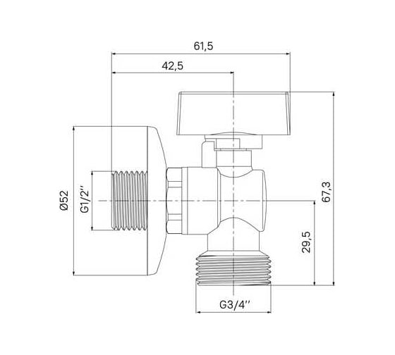 Кран угловой IDDIS с отражателем, 1/2; 3/4, шаровой, латунь 910B1P1B4CZ