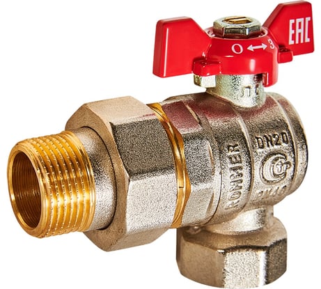 Шаровой кран ROMMER RBV-0006-2610220 неполнопроходной, угловой, с американкой RG00938RJN7385