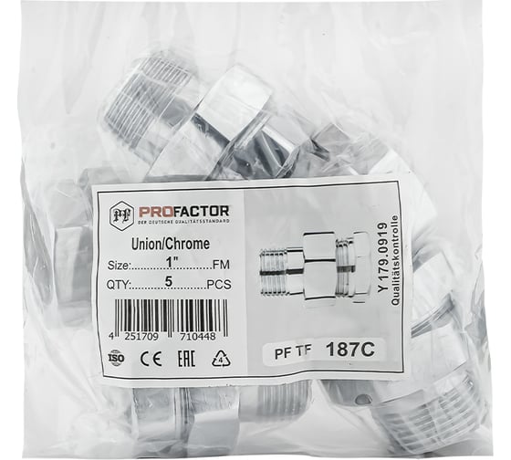 Соединение с полусгоном прямое американка PROFACTOR CHROME в/н 1 PF TF 187C