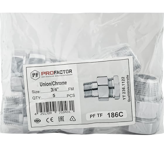 Соединение с полусгоном прямое американка PROFACTOR CHROME в/н 3/4 PF TF 186C