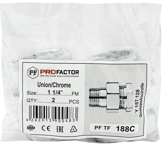 Соединение с полусгоном прямое американка PROFACTOR CHROME в/н 1 1/4 PF TF 188C