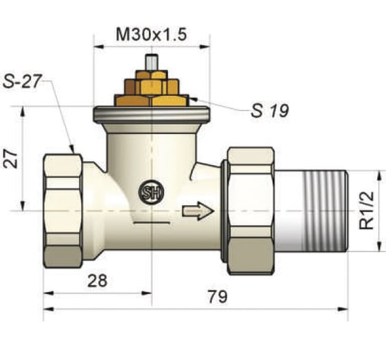 Термостатический проходной клапан SCHLOSSER DN15, 1/2xGW 1/2 601200004