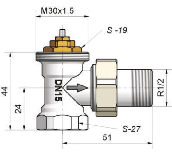 Термостатический угловой клапан SCHLOSSER DN15, 1/2xGW 1/2 601200005