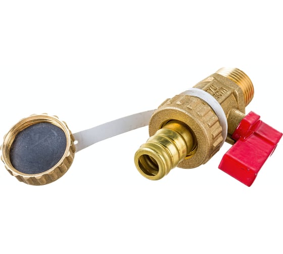 Шаровой кран Uni-Fitt НН 1/2" x 3/4", сливной, со штуцером и заглушкой, флажок, красный, металл, латунь 126G2000