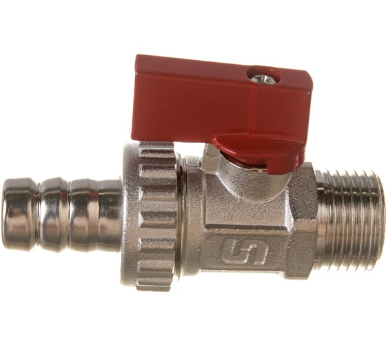Шаровой кран Uni-Fitt НН 1/2" x 3/4", сливной, со штуцером ,заглушкой, флажок, красный, металл, никель 126N2000