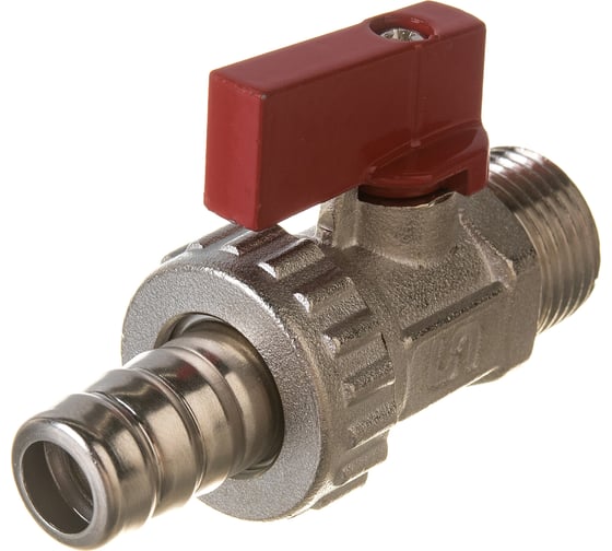 Шаровой кран Uni-Fitt НН 1/2" x 3/4", сливной, со штуцером ,заглушкой, флажок, красный, металл, никель 126N2000