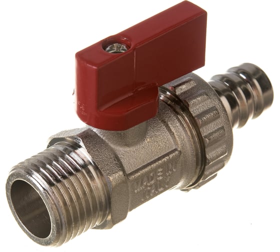Шаровой кран Uni-Fitt НН 1/2" x 3/4", сливной, со штуцером ,заглушкой, флажок, красный, металл, никель 126N2000