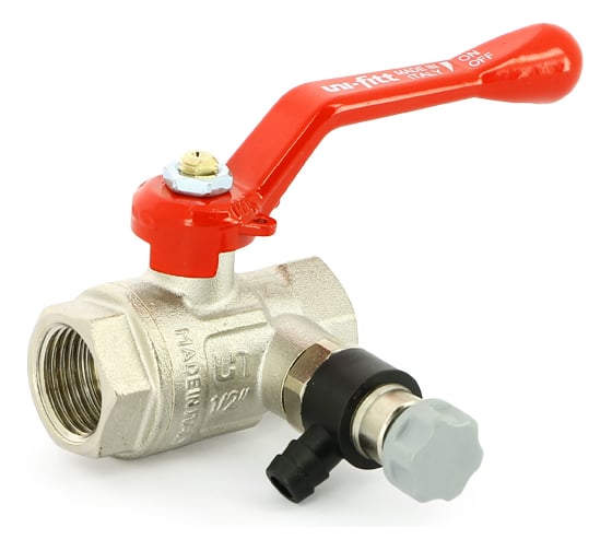 Шаровой кран Uni-Fitt ВВ 1/2", с дренажным вентилем, заглушка 1/4", ручка 115L2000