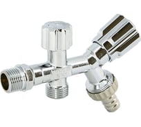Двойной вентиль Uni-Fitt Н 1/2" х 1/2" х 3/4" для подключения бачков/смесителей, со штуцером, хром 188A2900