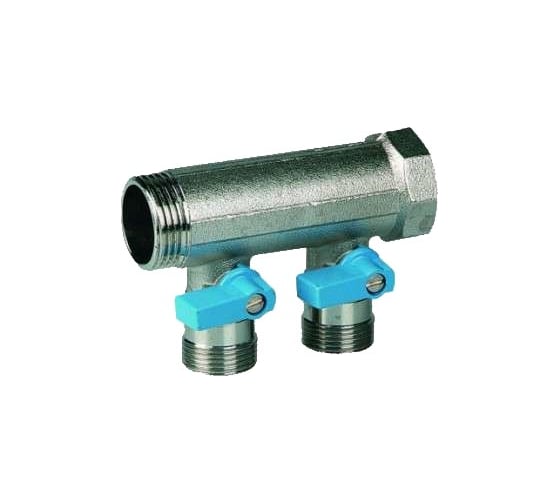 Коллектор с синими шаровыми кранами HENCO 3/4"НР под евроконус, 3/4"-2xEK14,16,18,20 VB050502-BLAUW