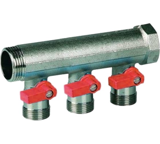 Коллектор с красными шаровыми кранами HENCO 3/4"НР под евроконус, 3/4"-3xEK14,16,18,20 VB050503-ROOD