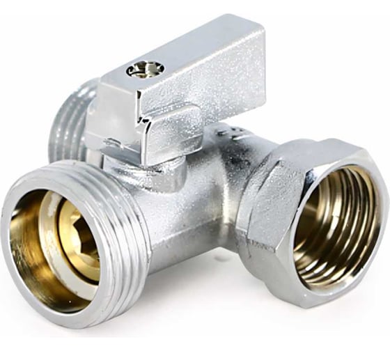 Шаровой кран Uni-Fitt ННВ 1/2" x 3/4" х 1/2", проходной, для стиральных машин, флажок, хром 182C2320