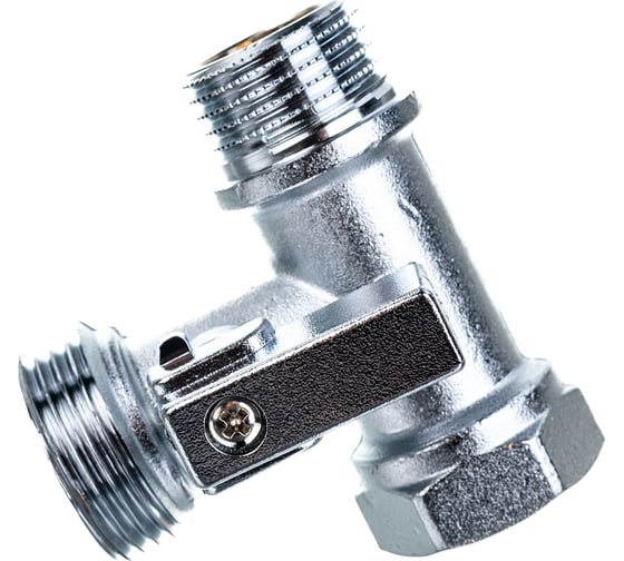 Шаровой кран Uni-Fitt ННВ 1/2" x 3/4" х 1/2", проходной, для стиральных машин, флажок, хром 182C2320