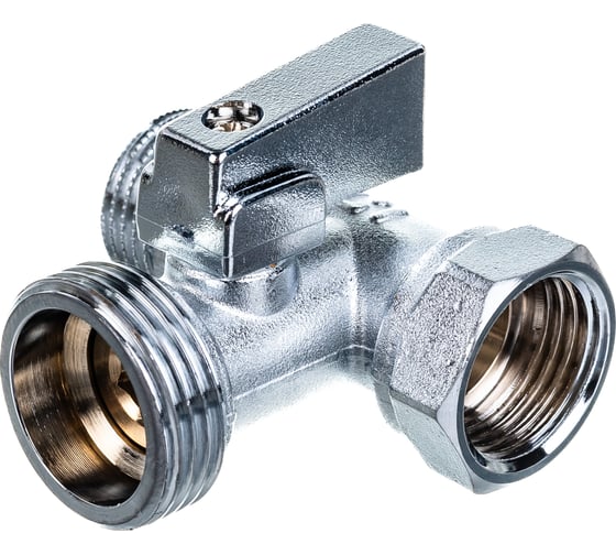 Шаровой кран Uni-Fitt ННВ 1/2" x 3/4" х 1/2", проходной, для стиральных машин, флажок, хром 182C2320