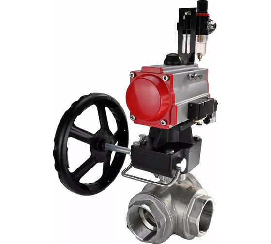 Кран шаровой DN.ru RP.SS316.200.MM ISO 3-ходовой, T-тип, Ду65, Ру63, пневмораспределитель, дублёр, БПВ D160-11086 1