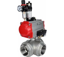 Кран шаровый DN.ru RP.SS316.200.MM ISO 3-ход T-тип Ду20 Ру63, пневмораспределитель, БПВ D160-10985