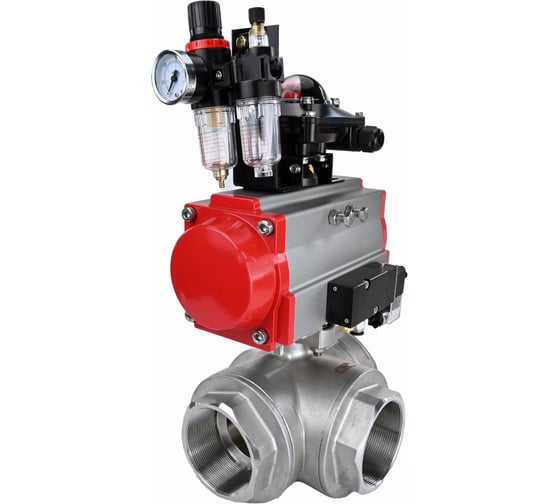 Кран шаровый DN.ru RP.SS316.200.MM ISO 3-ход T-тип Ду20 Ру63, БКВ, пневмораспред., БПВ D160-11245 1