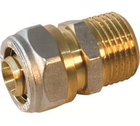 Муфта прямая обжимная 20 мм × 1" с наружной резьбой для металлопластиковых труб — латунный фитинг для систем отопления и водоснабжения Millennium MMM1020