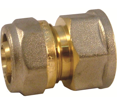 Муфта прямая обжимная Millennium 26 мм × 3/4" с внутренней резьбой для металлопластиковых труб — латунный соединительный фитинг для систем отопления и водоснабжения MMF3426