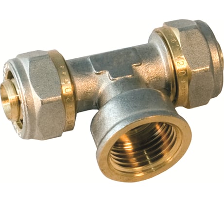 Тройник обжимной 20×½"×20 мм с внутренней резьбой для металлопластиковых труб — латунный фитинг для систем отопления и водоснабжения Millennium MTF1220