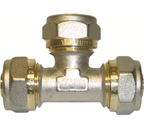 Тройник обжимной 16×20×16 мм для металлопластиковых труб — латунный переходной фитинг для систем отопления и водоснабжения Millennium MTS162016