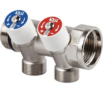 Распределительный коллектор со встроенными клапанами SR Rubinetterie 3/4"х1/2", на 2 выхода 0054-2000N200