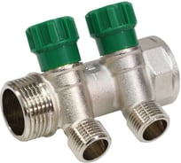 Коллектор с регулирующими клапанами SantechSystems 1", 2выхода под плоское уплотнение 1/2" н/р, межосевое расстояние между выходами 36мм 129-9348