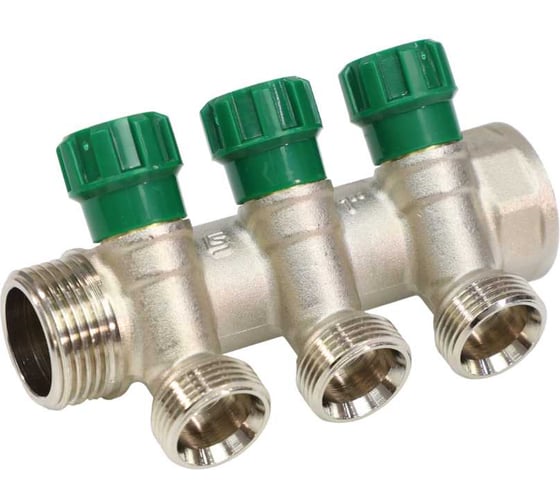 Коллектор с регулирующими клапанами SantechSystems 1", 3в 3/4" ЕК н/р, межосевое расстояние между выходами 36мм 129-9352
