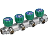 Коллектор лат клап рег SantechSystems 3/4", 4 выхода под плоское уплотнение 1/2" н/р, межосевое расстояние между выходами 45мм 129-8674
