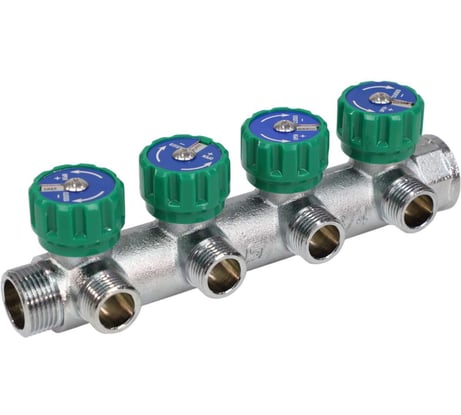 Коллектор лат клап рег SantechSystems 3/4", 4 выхода под плоское уплотнение 1/2" н/р, межосевое расстояние между выходами 45мм 129-8674