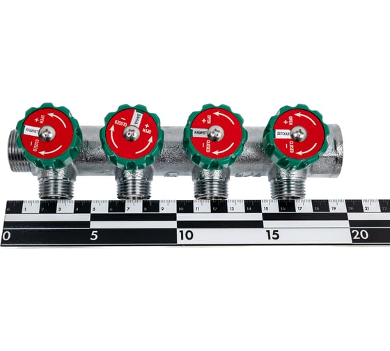 Коллектор лат клап рег SantechSystems 3/4", 4 выхода под плоское уплотнение 1/2" н/р, межосевое расстояние между выходами 45мм 129-8674